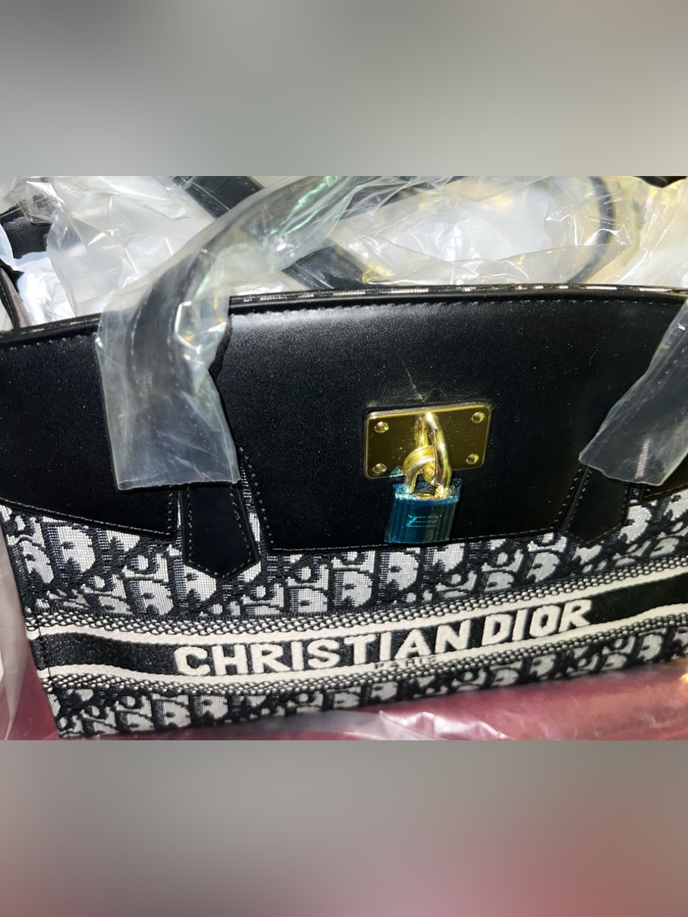 Black Leather & Monogram Satchel with Gold Hardware